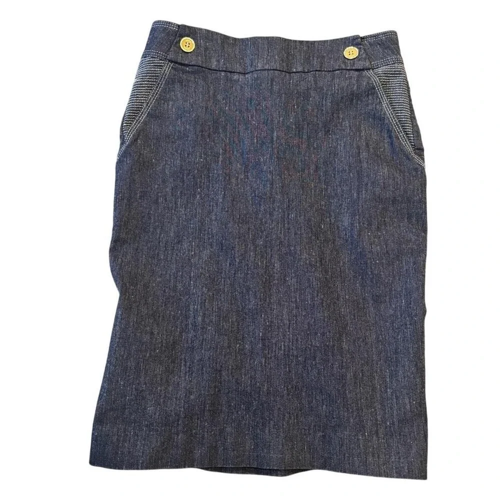 Bebe Dark Wash Denim Pencil Skirt Italian Fabric Contrast Stitch Size 2